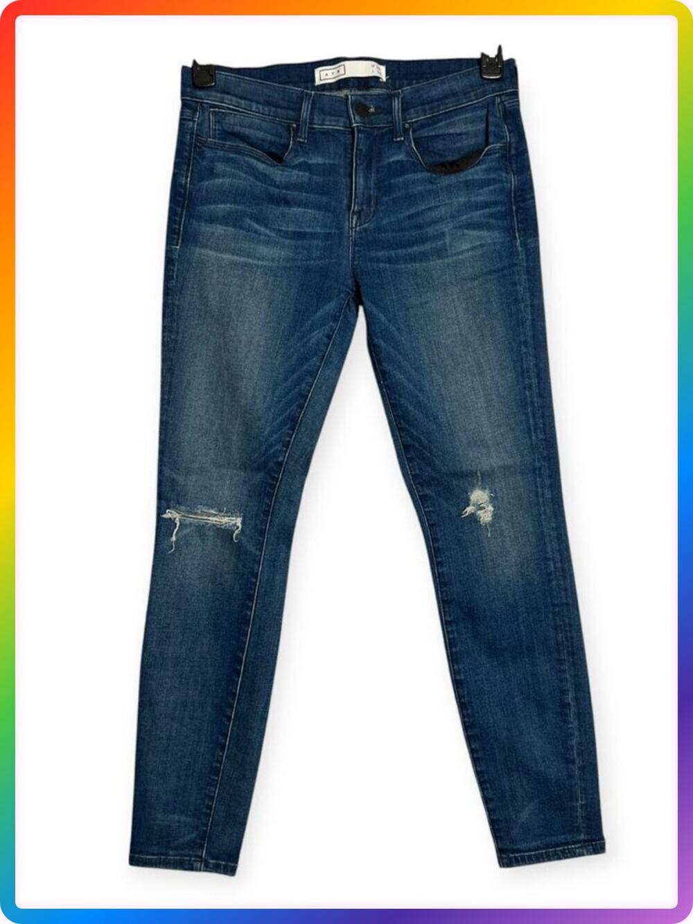 AYR Mid Rise Skinny Jeans SIZE 29x28 Dark Wash Distressed Stretch Denim